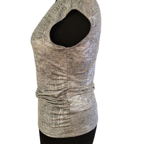 Calvin Klein Top Sleeveless Blouse Women's Sz L Stretch Liquid Gold Business - Picture 2 of 6